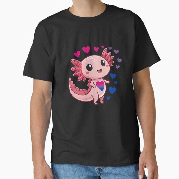 Kawaii Axolotl with Bisexual Hearts - Bisexual Pride Art