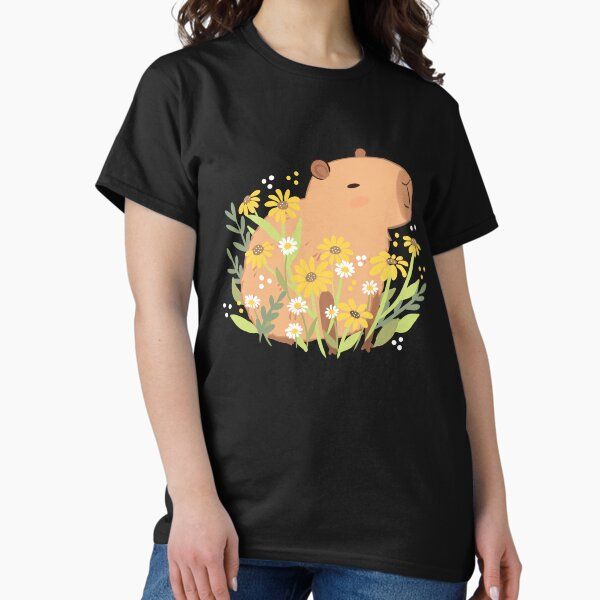 Capybara with daisy flowers