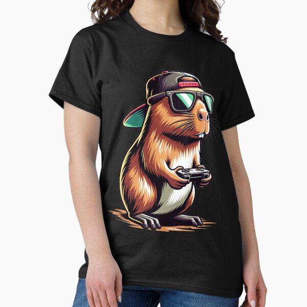 Cool Capybara Playing Video Games. Funny Gamer Capybara