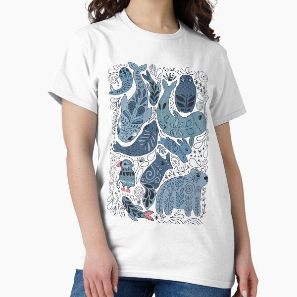 Arctic animals. Narwhal, polar bear, whale, puffin, owl, fox, bunny, seal.